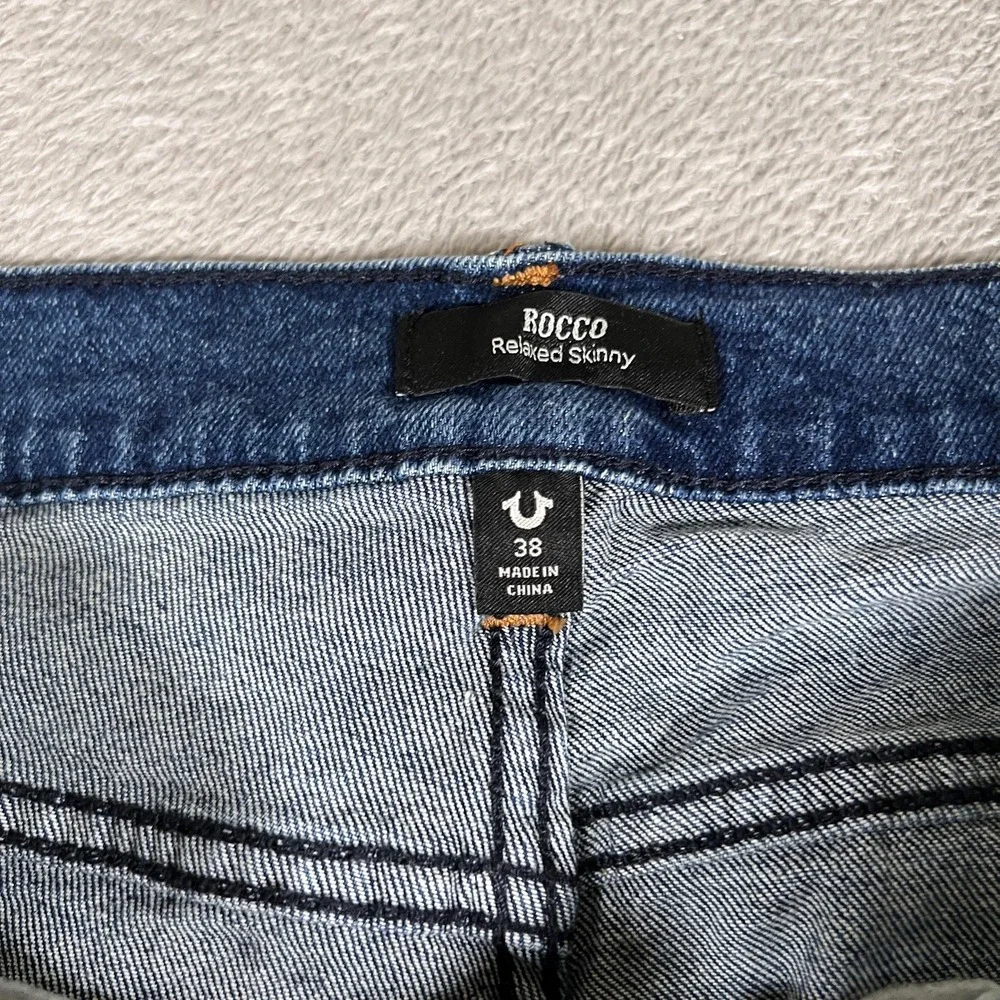 True Religion Jeans Mens 38 Blue Rocco Moto Skinny Relaxed‎ Biker Stretch Denim